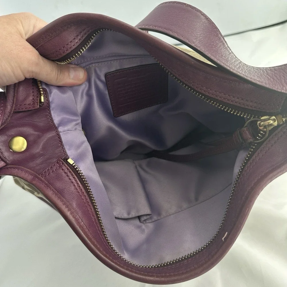 Coach Bleecker Signature Leather & Canvas Burgundy Duffle shoulder bag
